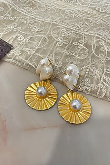 Gold Finish Pearl Dangler Earrings