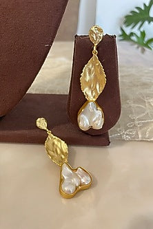 Gold Finish Baroque Pearl Dangler Earrings