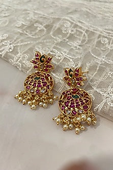 Gold Finish Gemstone & Pearl Long Necklace Set