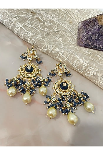 Gold Finish Blue Beaded Necklace Set