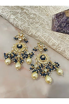 Gold Finish Blue Beaded Necklace Set