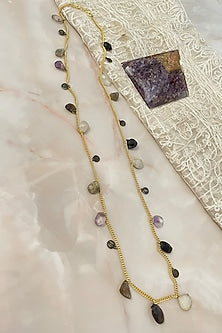 Gold Finish Multi-Colored Semi-Precious Stone Long Necklace