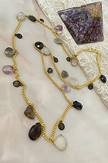 Gold Finish Multi-Colored Semi-Precious Stone Long Necklace