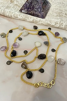Gold Finish Multi-Colored Semi-Precious Stone Long Necklace