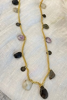 Gold Finish Multi-Colored Semi-Precious Stone Long Necklace