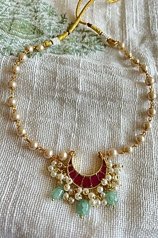 Gold Finish Kundan Polki & Peach Stone Long Necklace