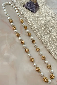 Gold Finish Baroque Pearl & Filigree Beads Temple Necklace