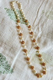 Gold Finish Baroque Pearl & Filigree Beads Temple Necklace