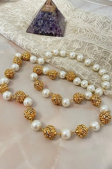 Gold Finish Baroque Pearl & Filigree Beads Temple Necklace