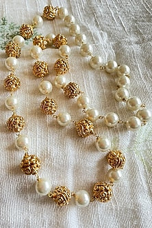 Gold Finish Baroque Pearl & Filigree Beads Temple Necklace