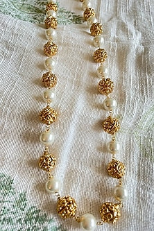 Gold Finish Baroque Pearl & Filigree Beads Temple Necklace