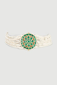 Gold Plated Pearl & Emerald Choker Necklace