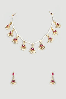 Gold Plated Pink Stone Necklace Set