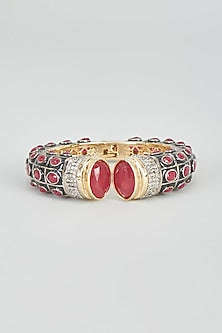 Two Tone Plated Zircon & Synthetic Ruby Bangle