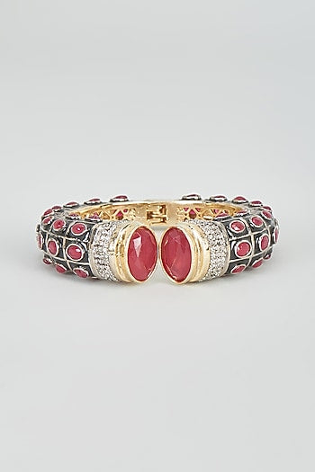 Two Tone Plated Zircon & Synthetic Ruby Bangle