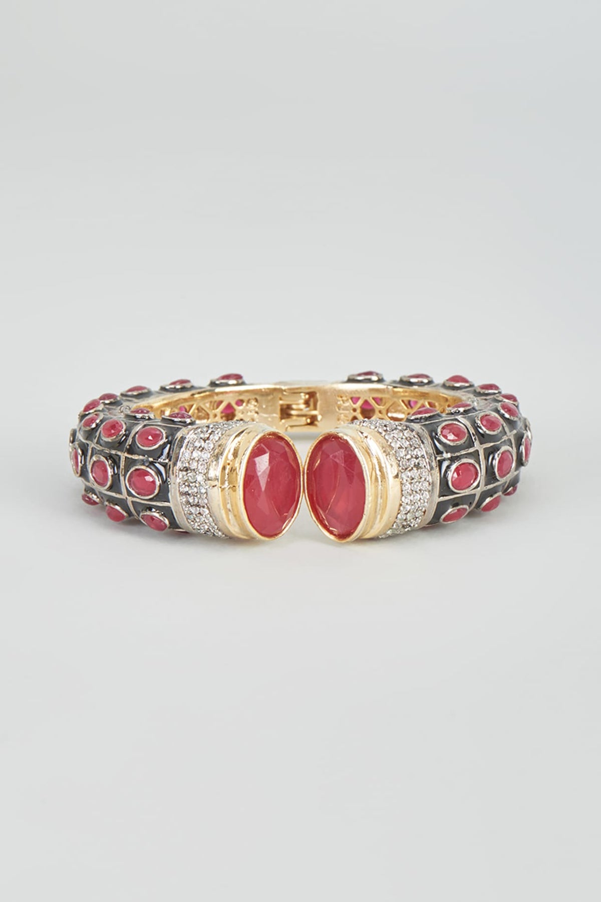 Two Tone Plated Zircon & Synthetic Ruby Bangle