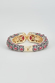 Two Tone Plated Zircon & Synthetic Ruby Bangle