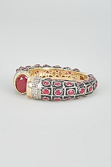 Two Tone Plated Zircon & Synthetic Ruby Bangle