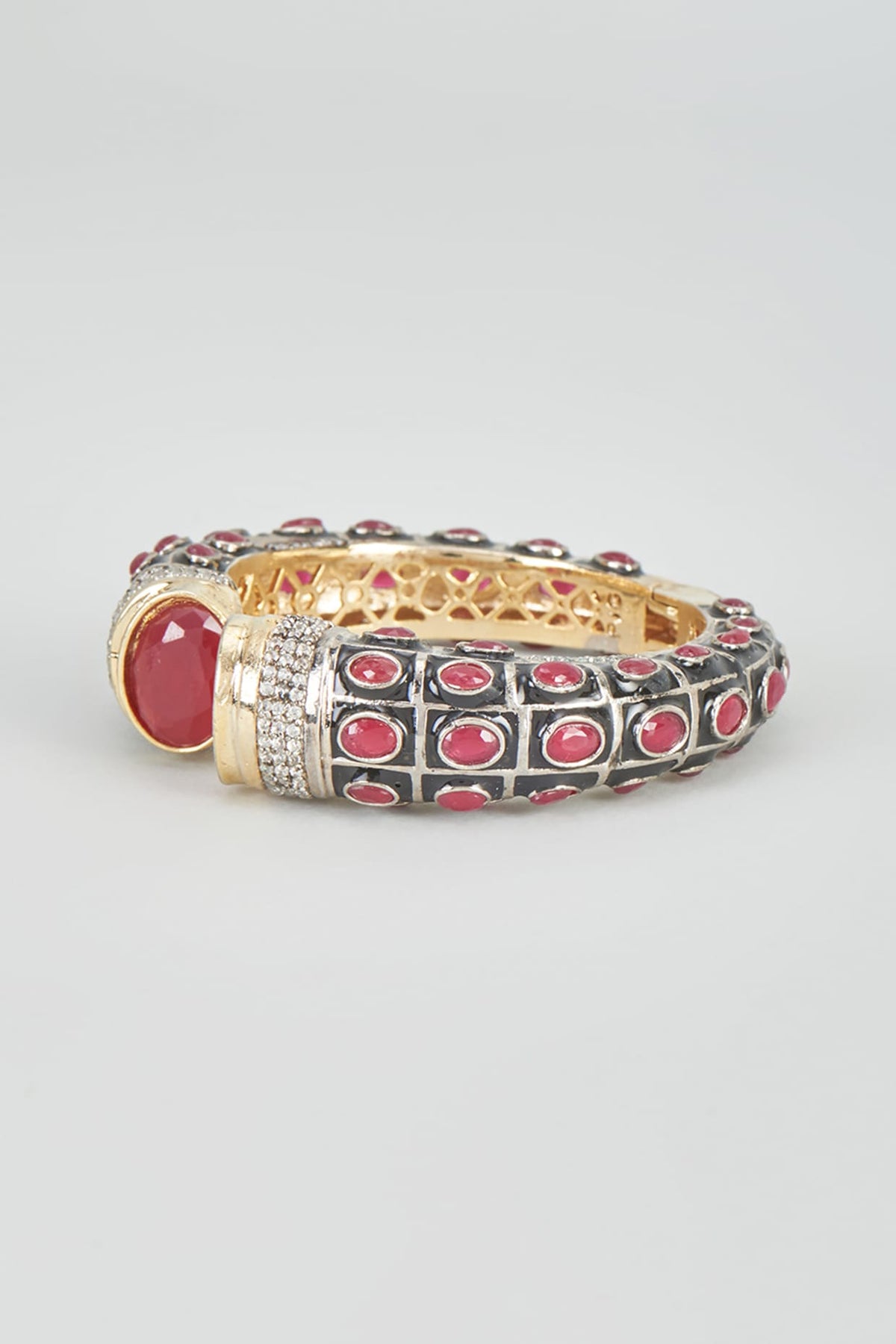 Two Tone Plated Zircon & Synthetic Ruby Bangle