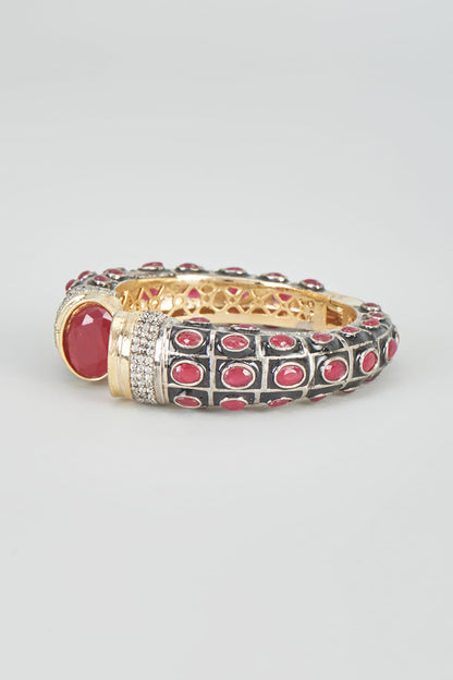 Two Tone Plated Zircon & Synthetic Ruby Bangle