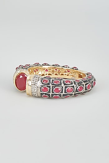 Two Tone Plated Zircon & Synthetic Ruby Bangle