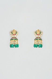 Gold Plated Kundan & Emerald Jhumka Earrings