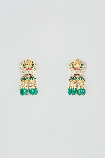 Gold Plated Kundan & Emerald Jhumka Earrings