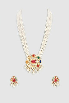 Gold Plated Kundan & Pearl Long Necklace Set