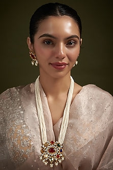 Gold Plated Kundan & Pearl Long Necklace Set