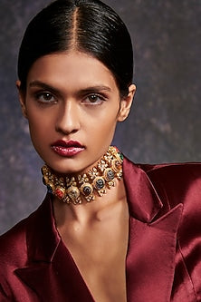 Gold Finish Synthetic Stone Choker Necklace