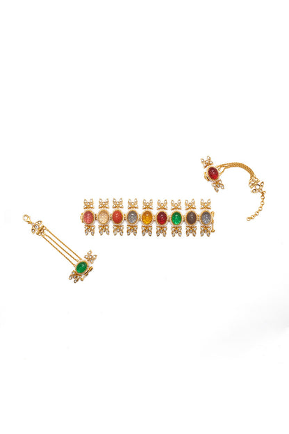 Gold Finish Synthetic Stone Choker Necklace