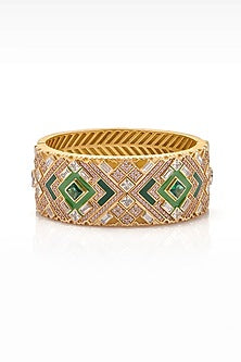 Gold Finish Synthetic Stone Openable Bangle
