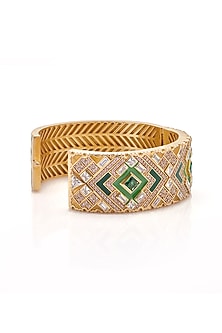 Gold Finish Synthetic Stone Openable Bangle