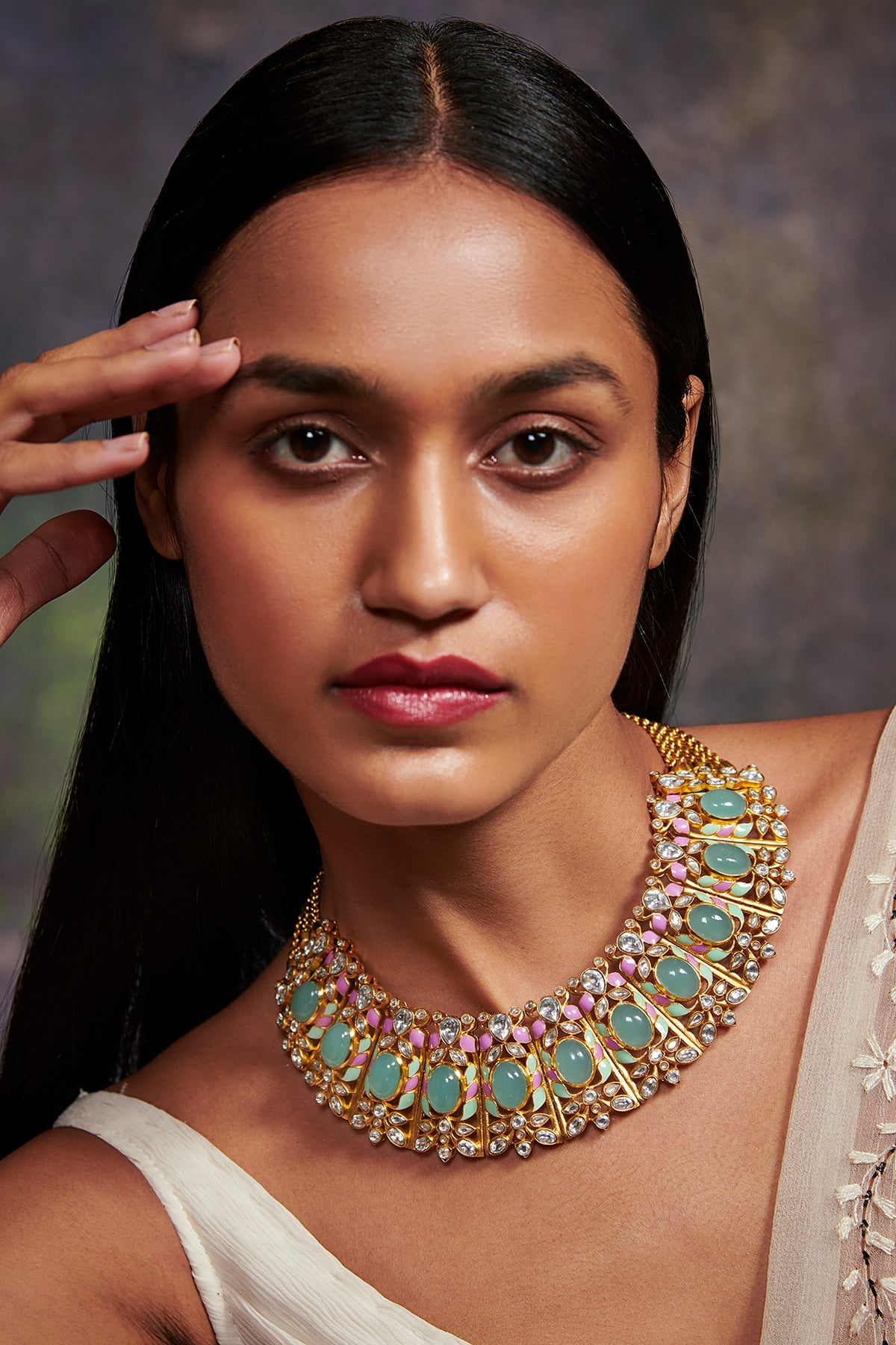 Gold Finish Synthetic Stone Choker Necklace