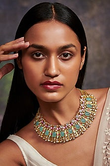 Gold Finish Synthetic Stone Choker Necklace