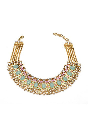 Gold Finish Synthetic Stone Choker Necklace
