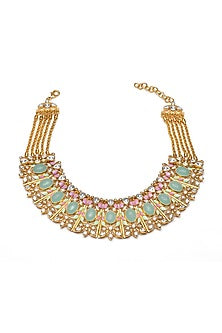Gold Finish Synthetic Stone Choker Necklace