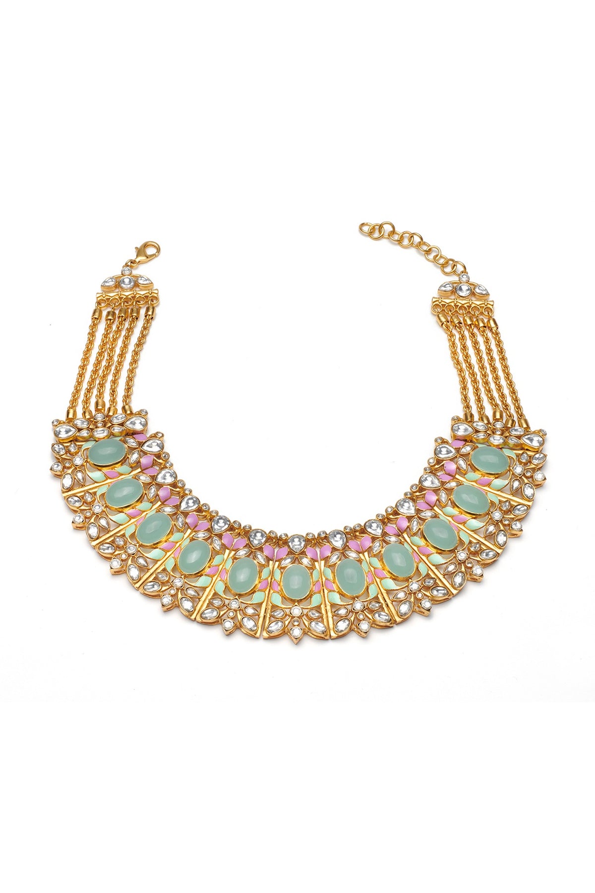 Gold Finish Synthetic Stone Choker Necklace