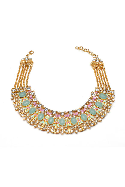 Gold Finish Synthetic Stone Choker Necklace