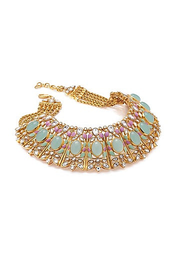 Gold Finish Synthetic Stone Choker Necklace