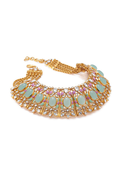 Gold Finish Synthetic Stone Choker Necklace