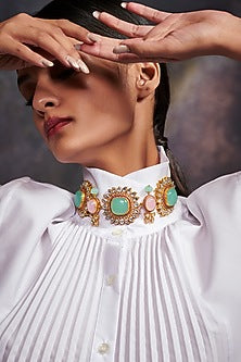 Gold Finish Synthetic Stone Choker Necklace