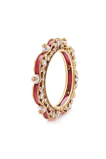 Gold Finish Synthetic Stone Openable Bangle