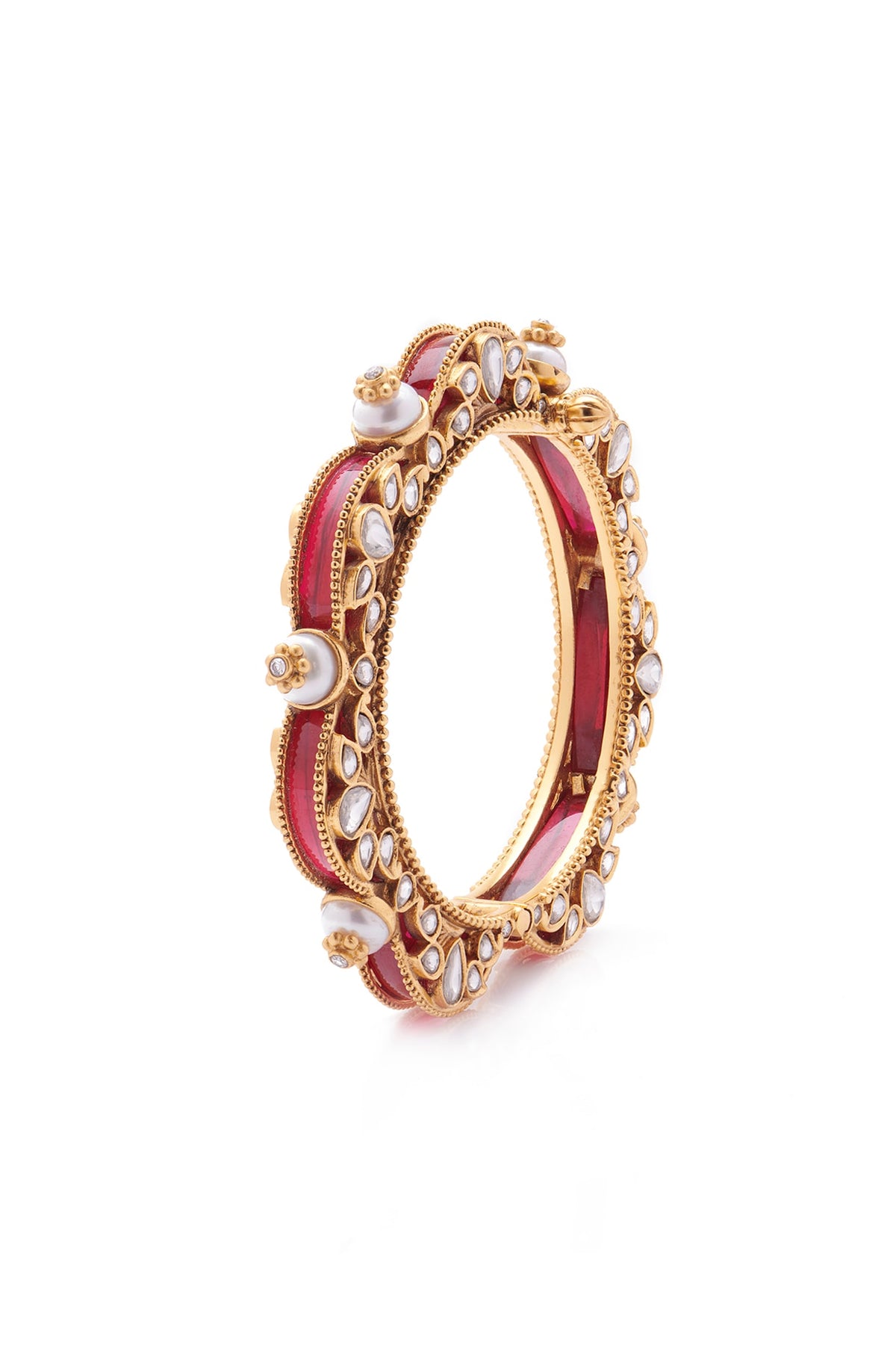 Gold Finish Synthetic Stone Openable Bangle
