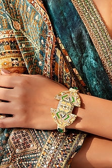 Gold Finish Synthetic Stone Openable Bangle