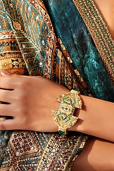 Gold Finish Synthetic Stone Openable Bangle