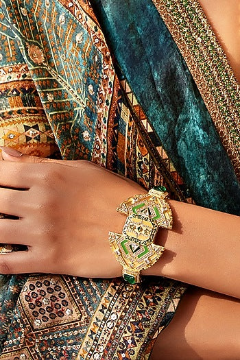 Gold Finish Synthetic Stone Openable Bangle