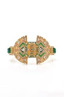Gold Finish Synthetic Stone Openable Bangle