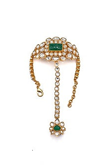 Gold Finish Synthetic Stone Hathphools (Set of 2)