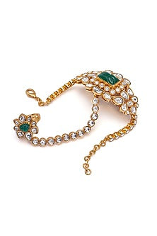 Gold Finish Synthetic Stone Hathphools (Set of 2)